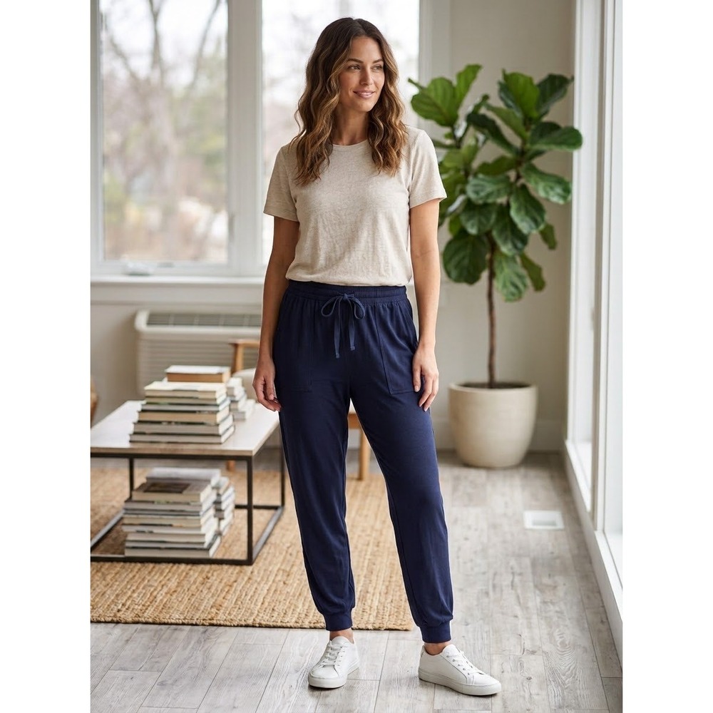 Relaxed Drawstring Splendid Navy Blue Rayon Jogger Pants Size XL Extra Large
